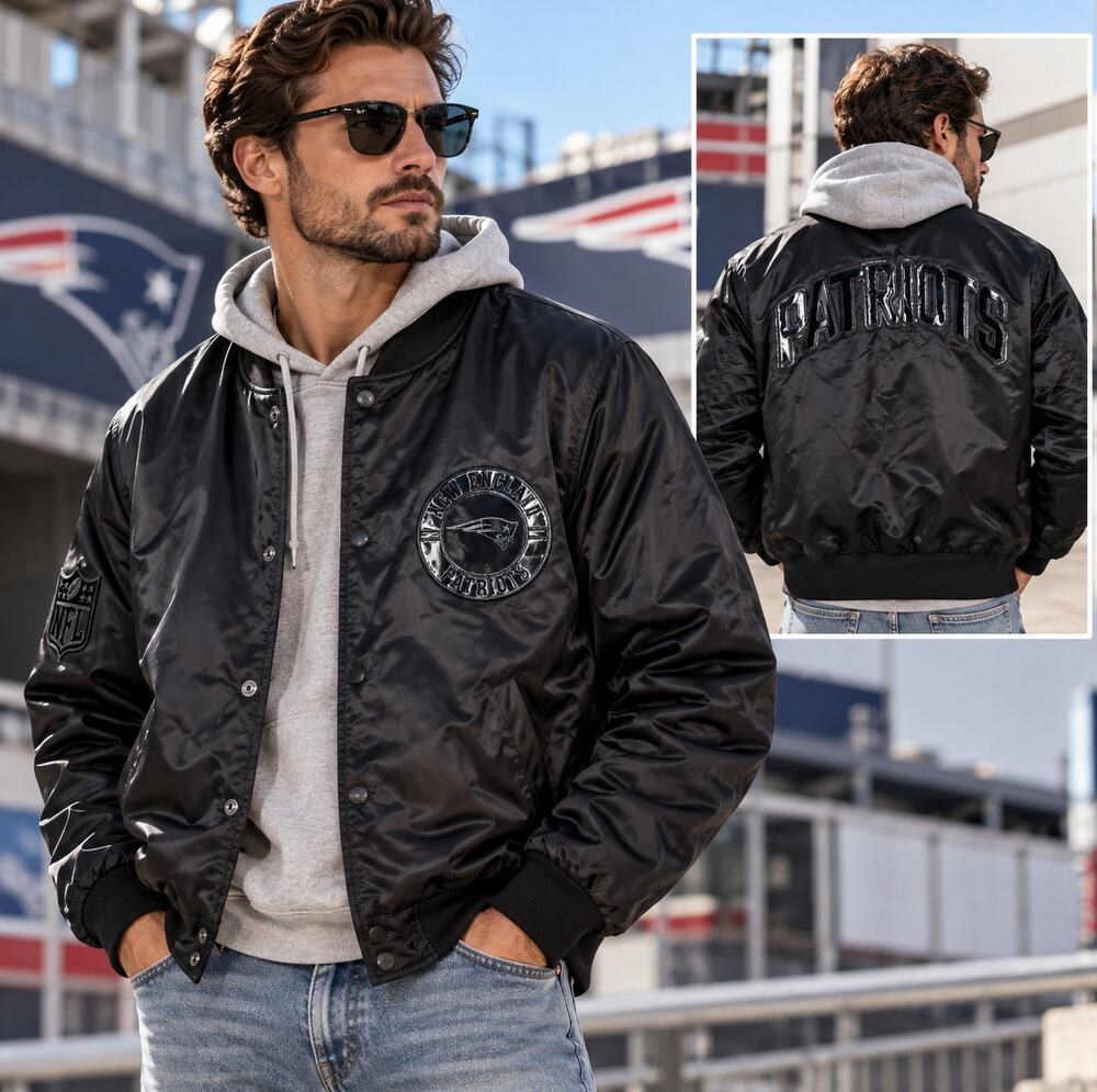 STARTER Patriots Warm Up Jacket Pitch Varsity Triple Black Out Sz S $195